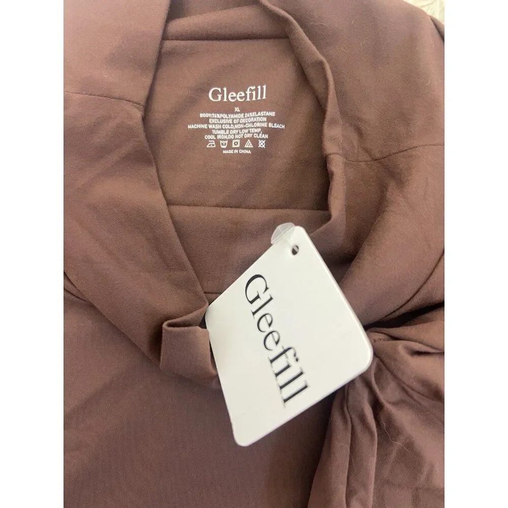 Gleefill NWT Women’s Size XL Brown Long sleeve Bodysuit Mock Neck Thong Back